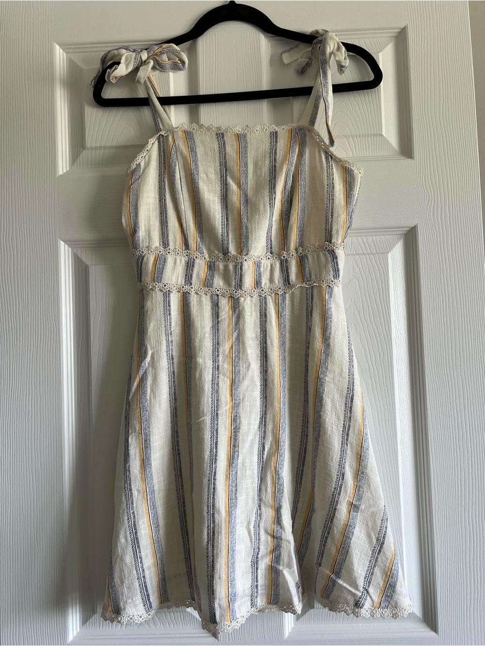 Altar'd State Cream Midi Dress with Yellow and Blue Stripes